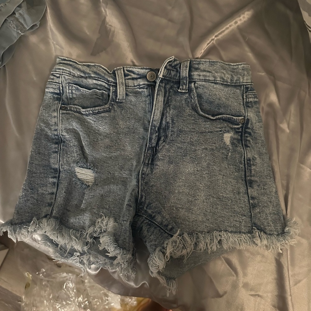 Celebrity Pink Blue Jean Shorts Distressed Frayed Hem